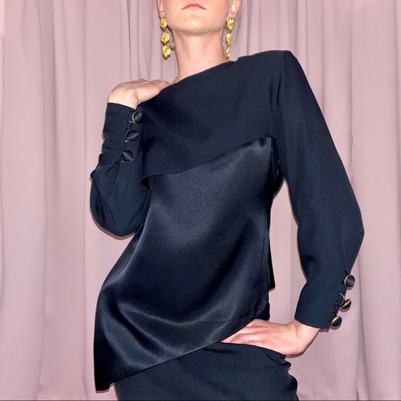 Vintage Pierre Balmain Black Skirt and Top Set - Picture 2 of 6